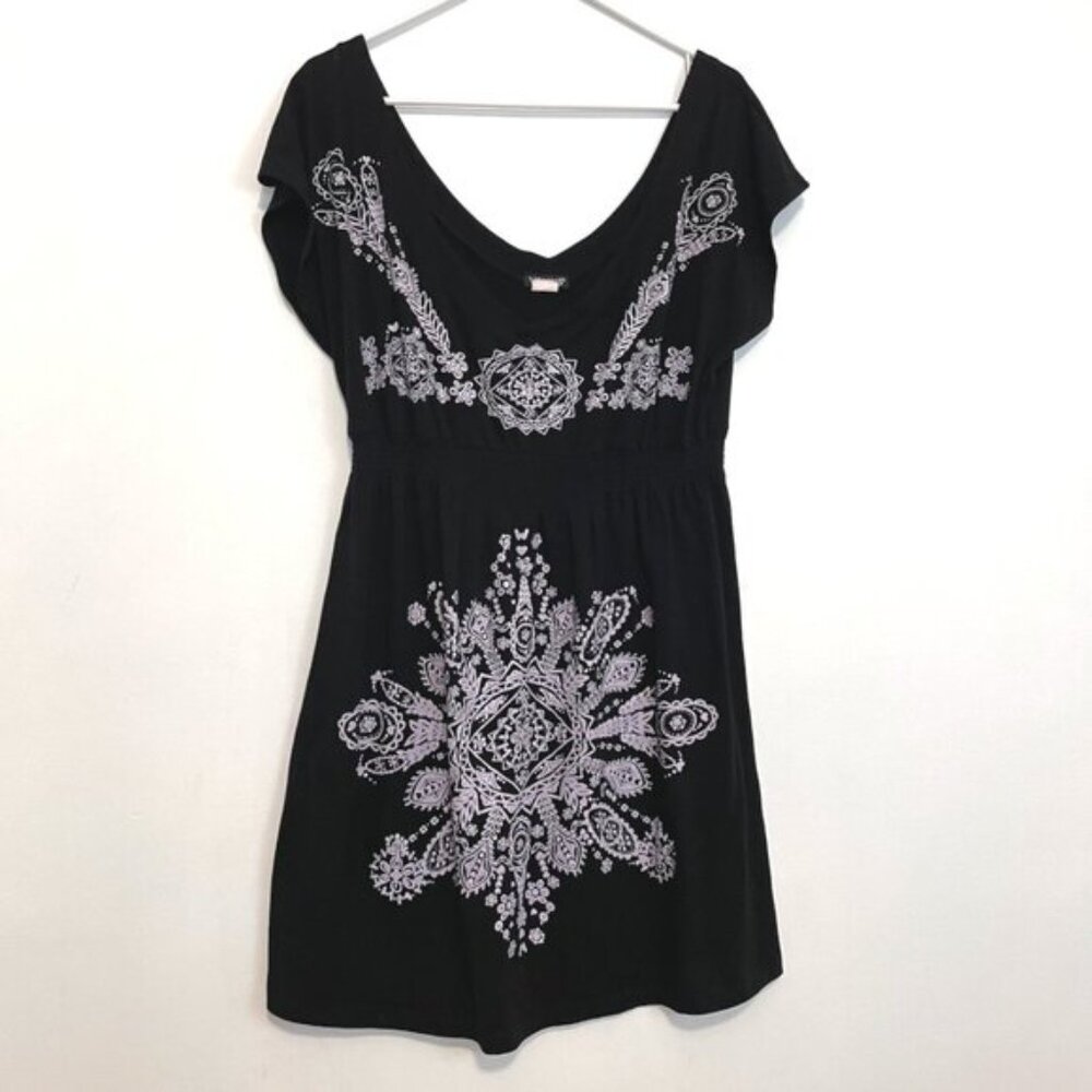 VENUS Printed Beach Dress Empire Waist Dress / Swimsuit Cover Up Black Boho XL